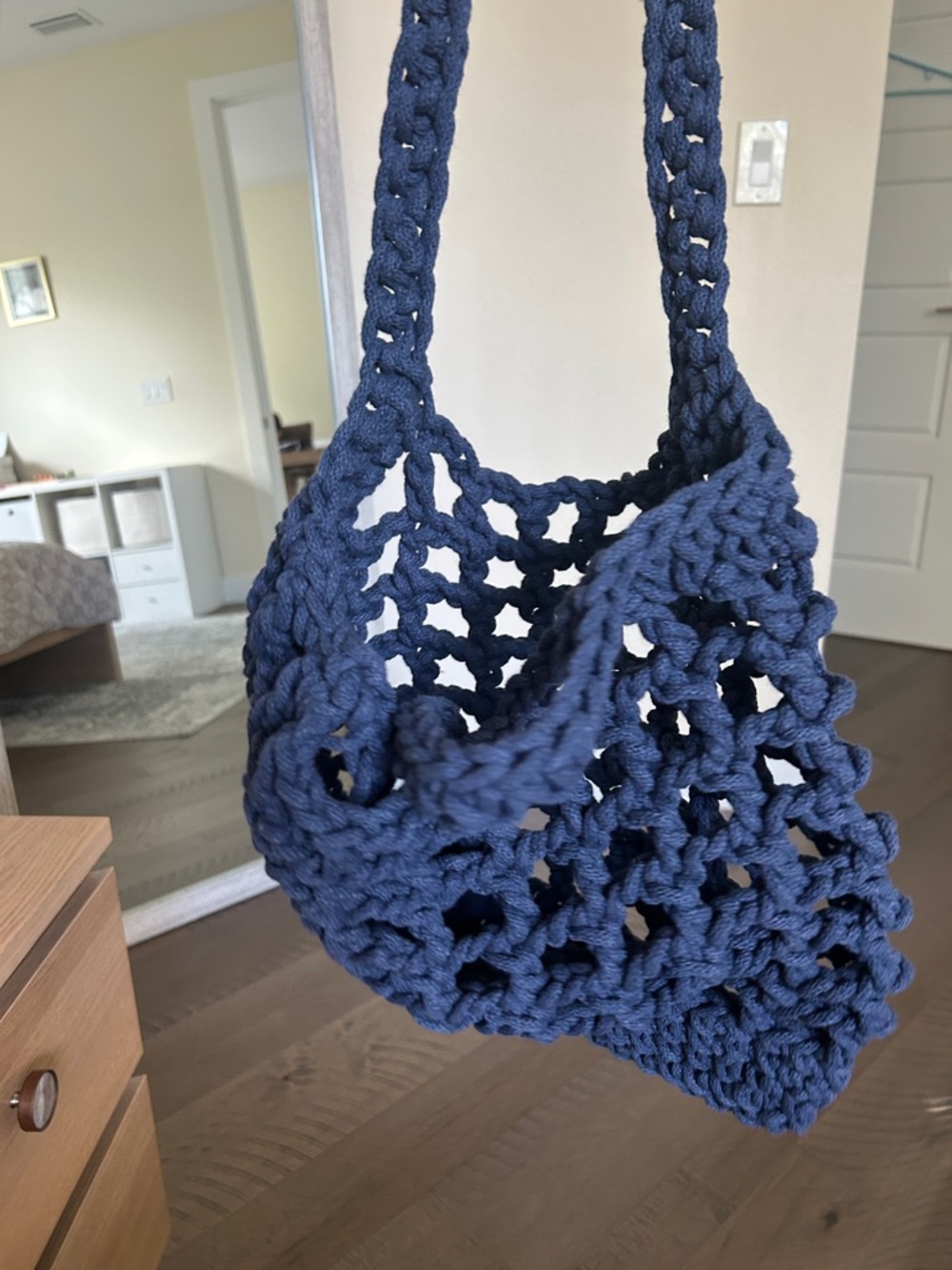 Handcrafted Navy Crochet Tote Bag with Braided Handles - Picture 4 of 4